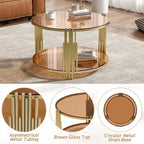 Modern Black Mirror Coffee Table with Gold Finish & Lower Shelf by Harper&Bright Designs