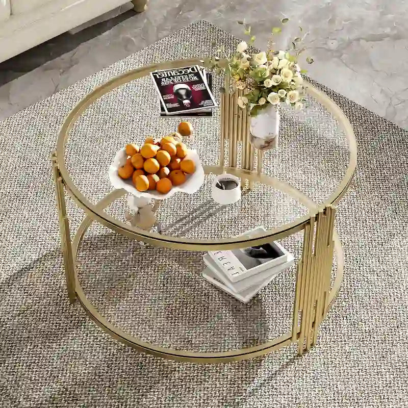Modern Black Mirror Coffee Table with Gold Finish & Lower Shelf by Harper&Bright Designs
