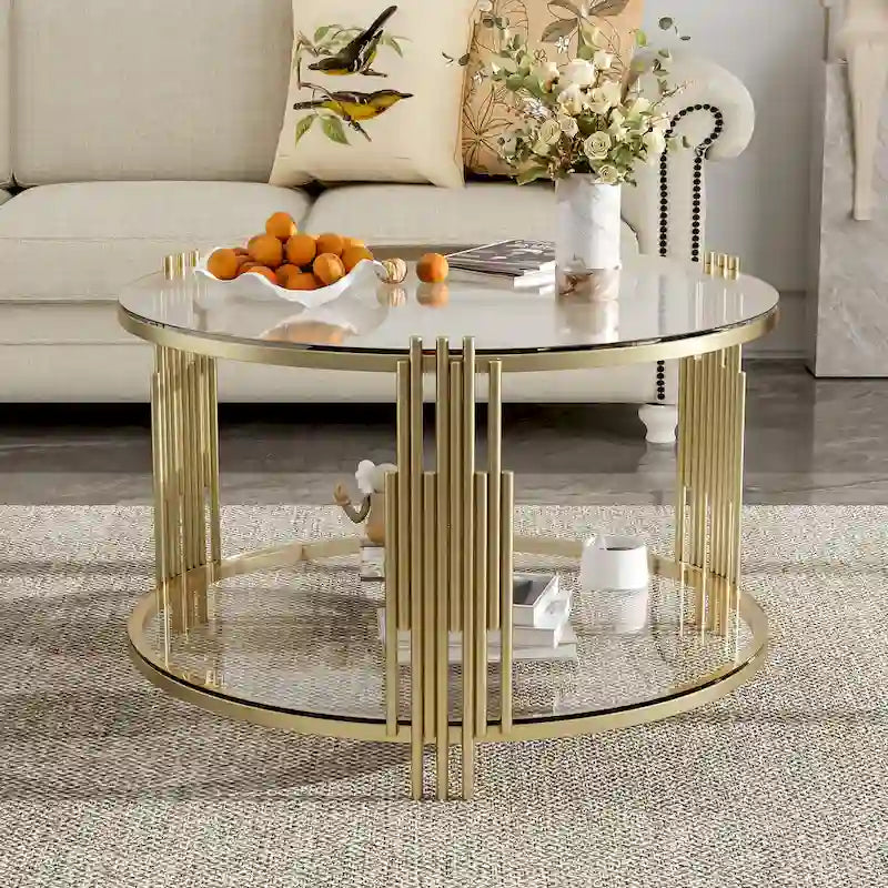 Modern Black Mirror Coffee Table with Gold Finish & Lower Shelf by Harper&Bright Designs