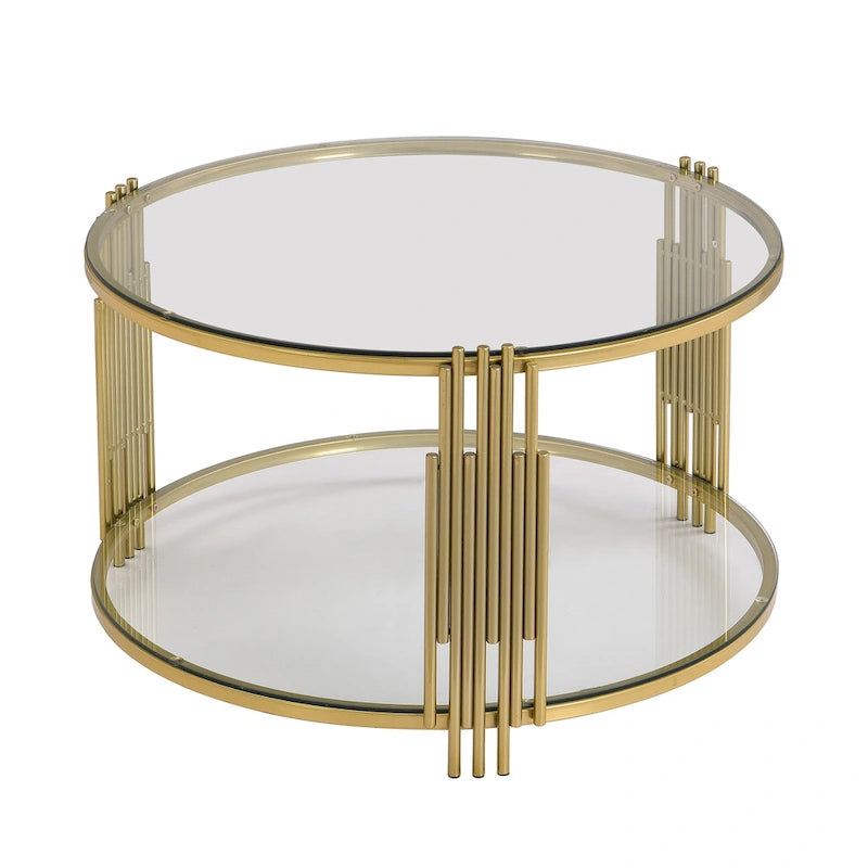 Modern Black Mirror Coffee Table with Gold Finish & Lower Shelf by Harper&Bright Designs