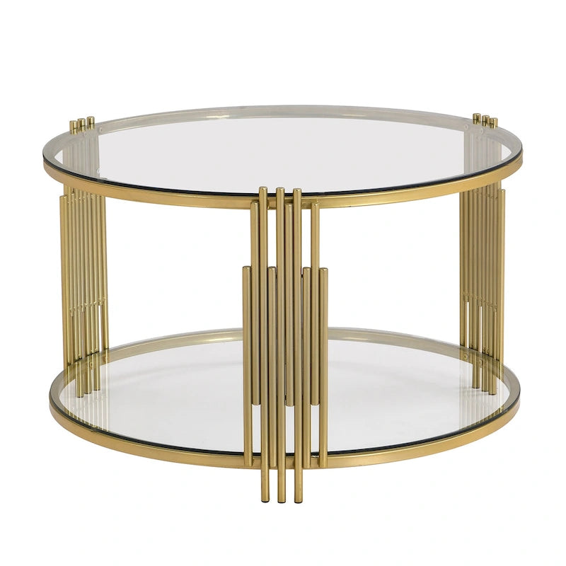 Modern Black Mirror Coffee Table with Gold Finish & Lower Shelf by Harper&Bright Designs