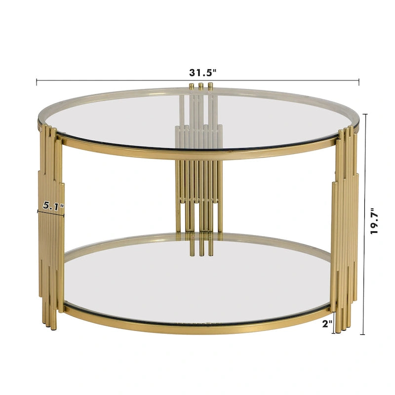 Modern Black Mirror Coffee Table with Gold Finish & Lower Shelf by Harper&Bright Designs
