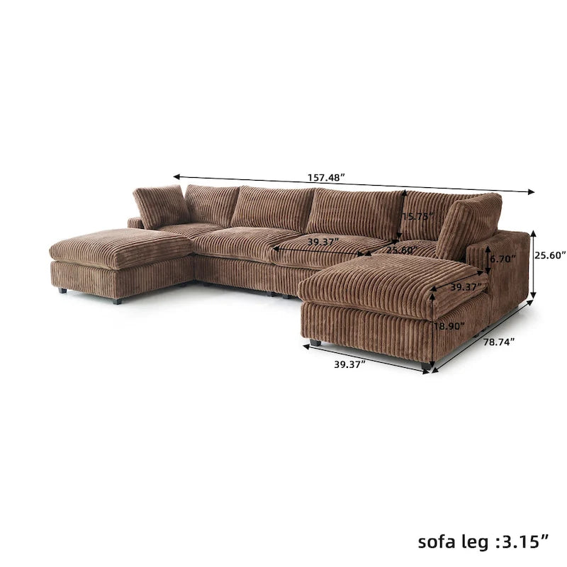 6-Seat U-Shape Modular Sectional Sofa, Oversized Plush Comfy Sofa Couch with Multiple Cushions