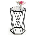 Costway End Table Tempered Glass Top Metal Frame Hexagonal Accent Side - 16x 13.5x 24