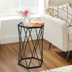 Costway End Table Tempered Glass Top Metal Frame Hexagonal Accent Side - 16x 13.5x 24