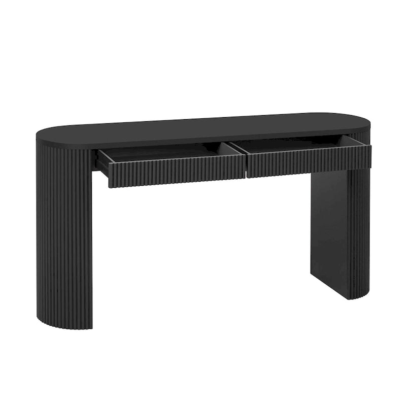 Modern Curved Console Table with Drawers, Long Sofa Side Table Narrow Entryway Table for Living Room Hallway