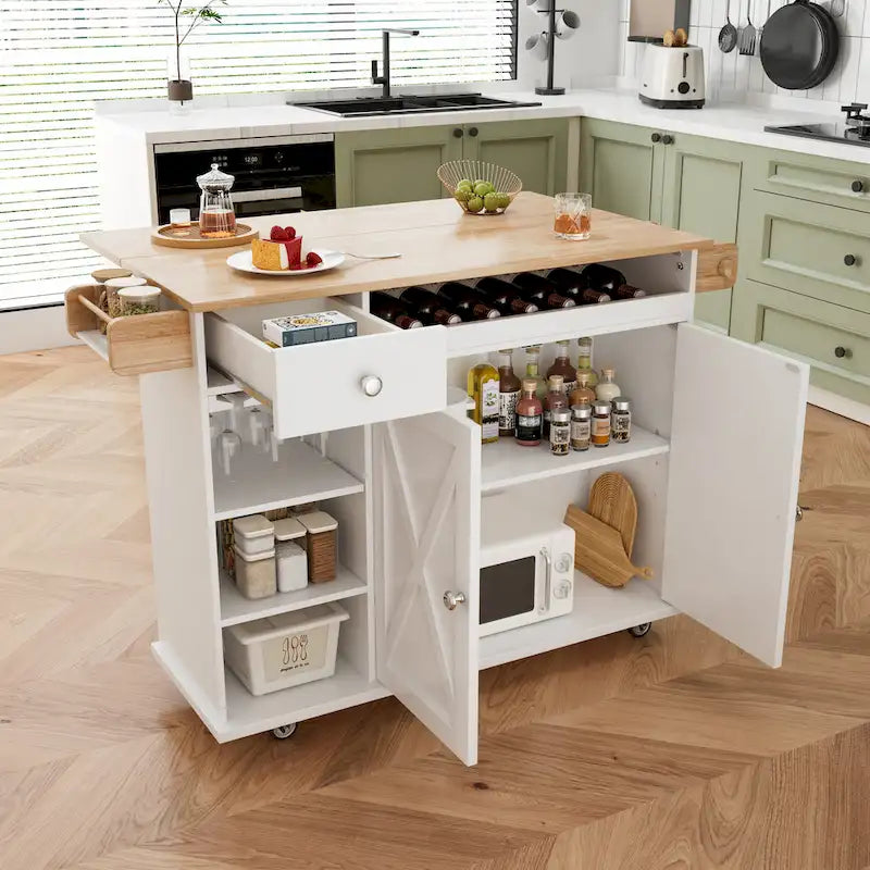 44 Inch Kitchen Island Cart With Solid Wood Top(no include stool)