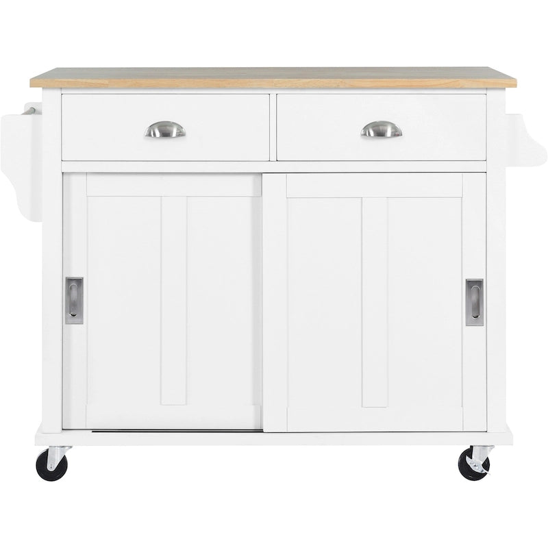 Kitchen Cart With Rubber Wood Drop-Leaf Countertop(no include stool)