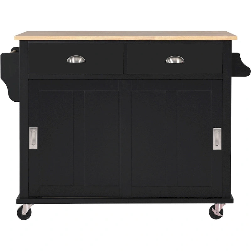 Kitchen Cart With Rubber Wood Drop-Leaf Countertop(no include stool)