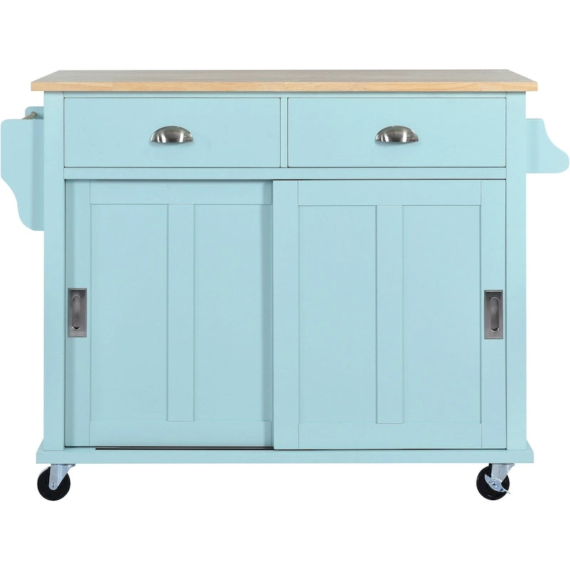 Kitchen Cart With Rubber Wood Drop-Leaf Countertop(no include stool)