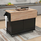 Kitchen Cart With Rubber Wood Drop-Leaf Countertop(no include stool)