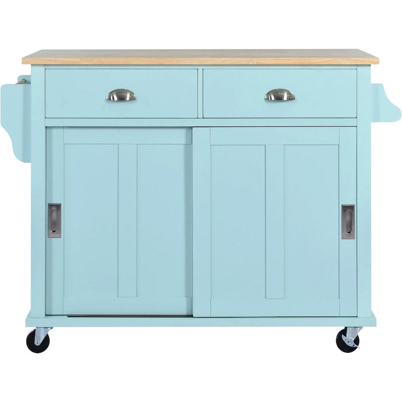 Kitchen Cart With Rubber Wood Drop-Leaf Countertop(no include stool)