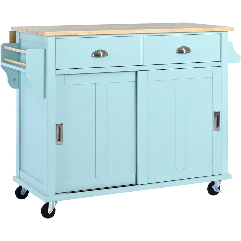 Kitchen Cart With Rubber Wood Drop-Leaf Countertop(no include stool)