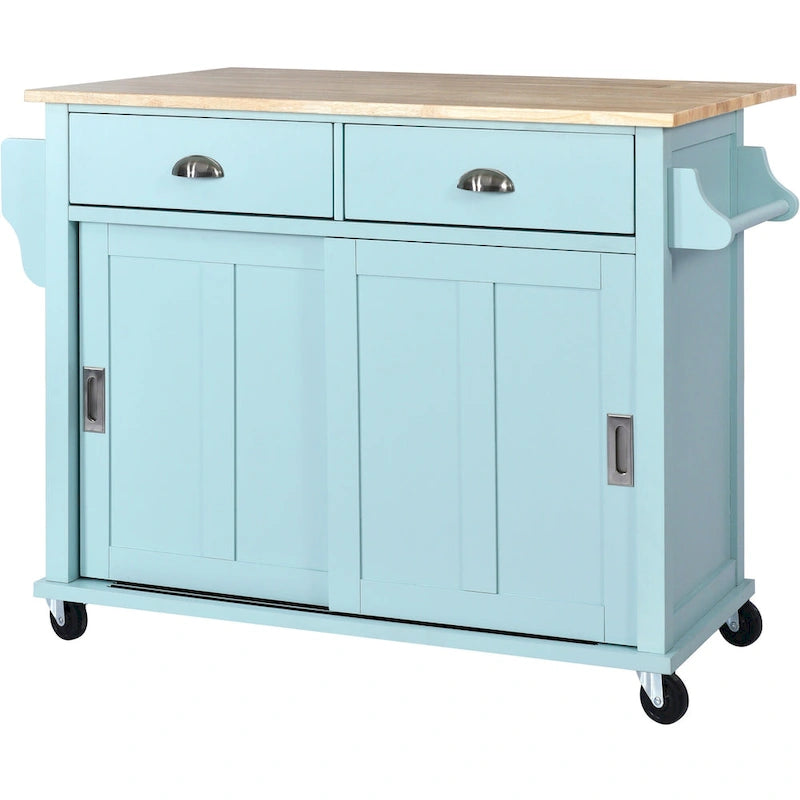 Kitchen Cart With Rubber Wood Drop-Leaf Countertop(no include stool)