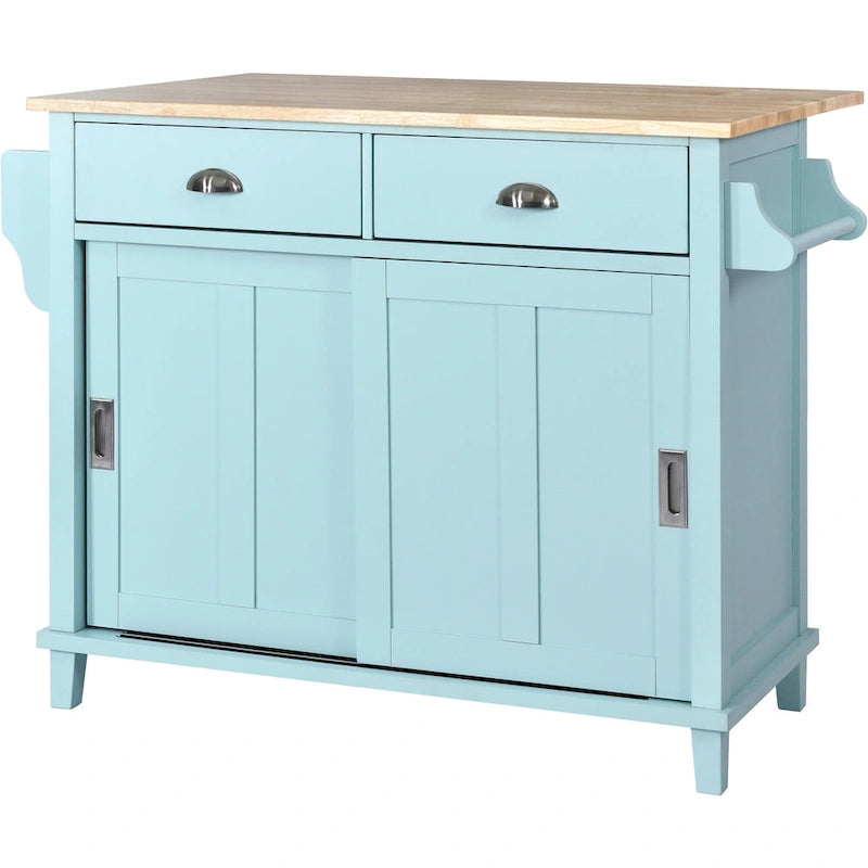 Kitchen Cart With Rubber Wood Drop-Leaf Countertop(no include stool)