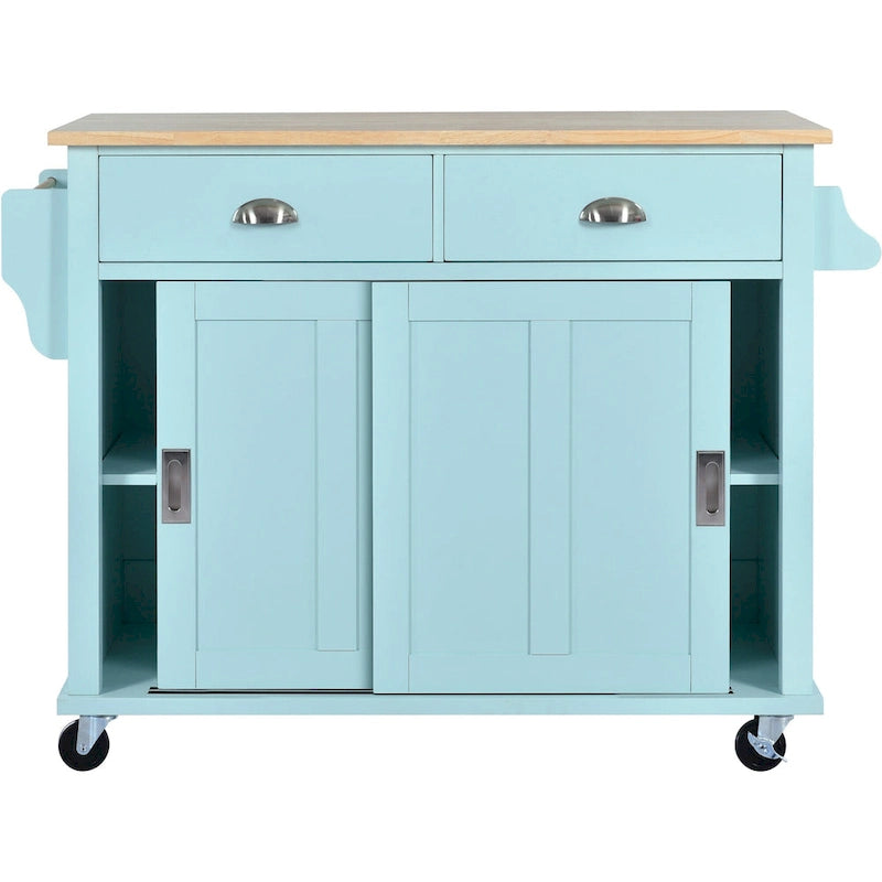 Kitchen Cart With Rubber Wood Drop-Leaf Countertop(no include stool)