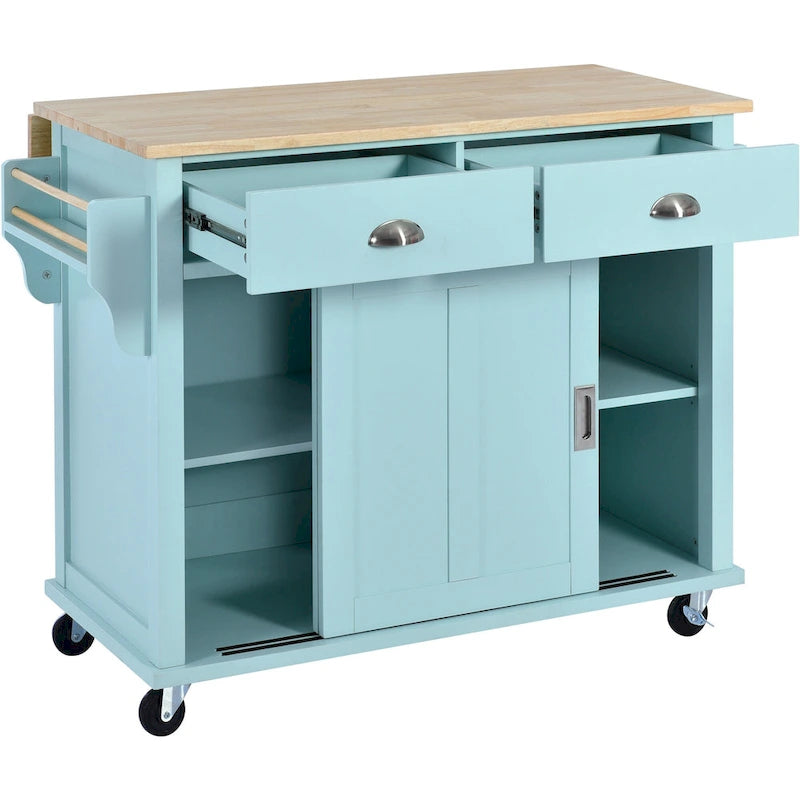 Kitchen Cart With Rubber Wood Drop-Leaf Countertop(no include stool)