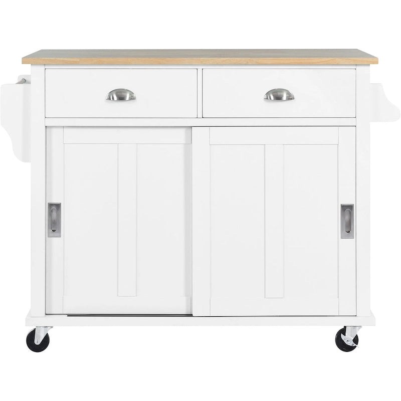 Kitchen Cart With Rubber Wood Drop-Leaf Countertop(no include stool)