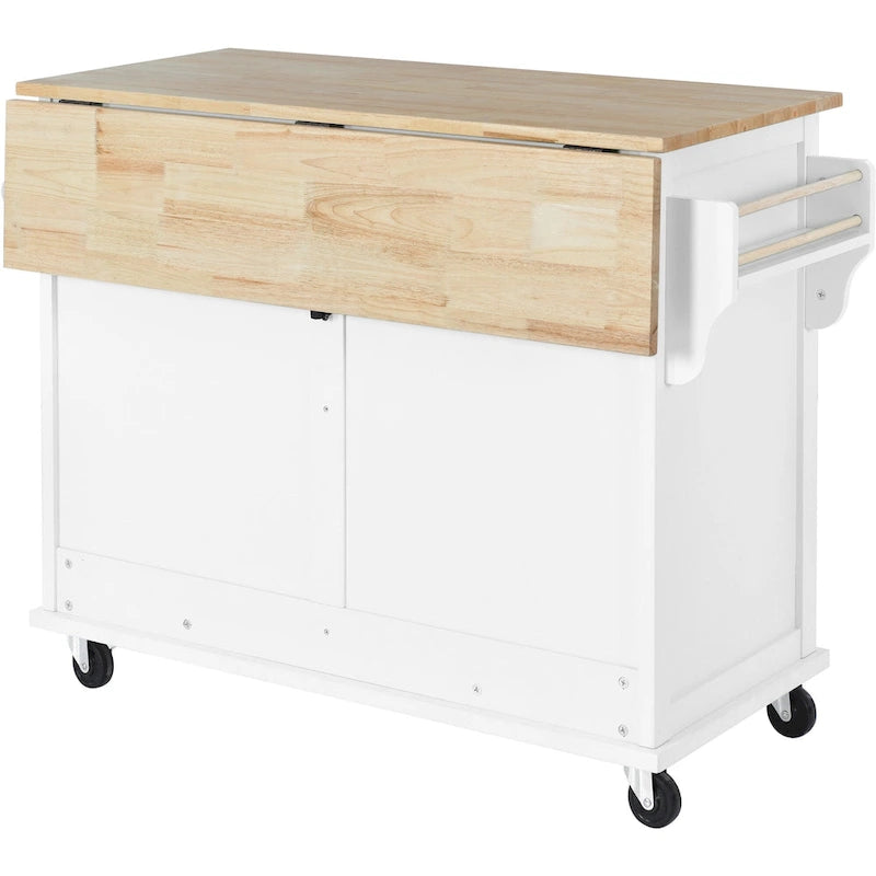 Kitchen Cart With Rubber Wood Drop-Leaf Countertop(no include stool)