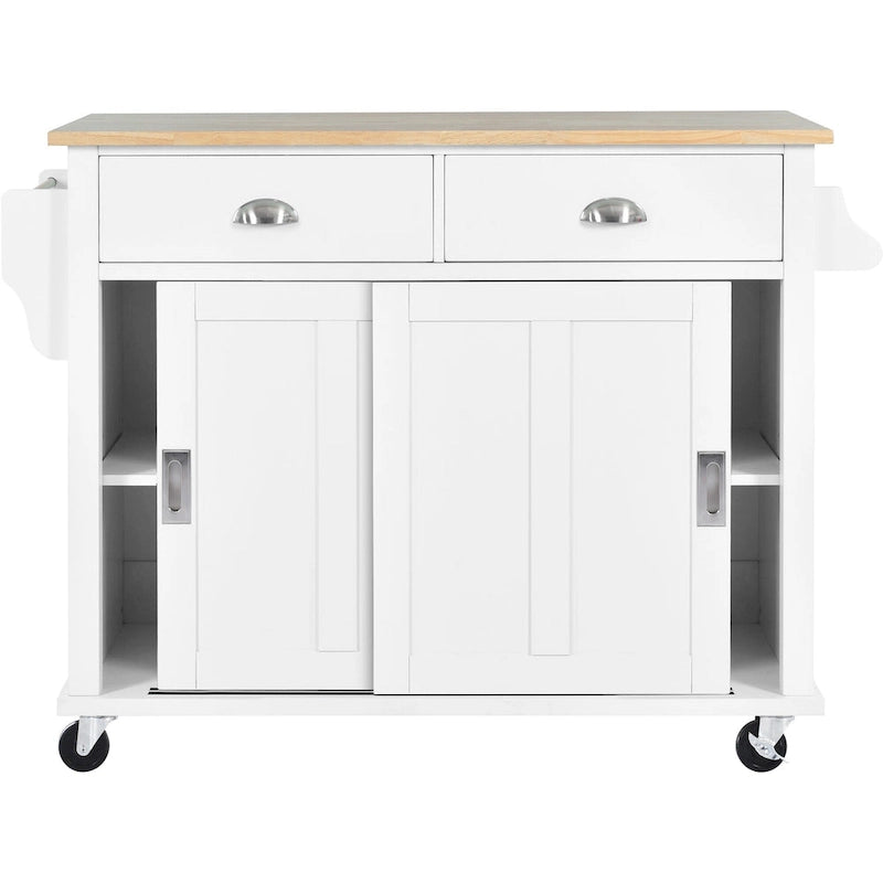 Kitchen Cart With Rubber Wood Drop-Leaf Countertop(no include stool)