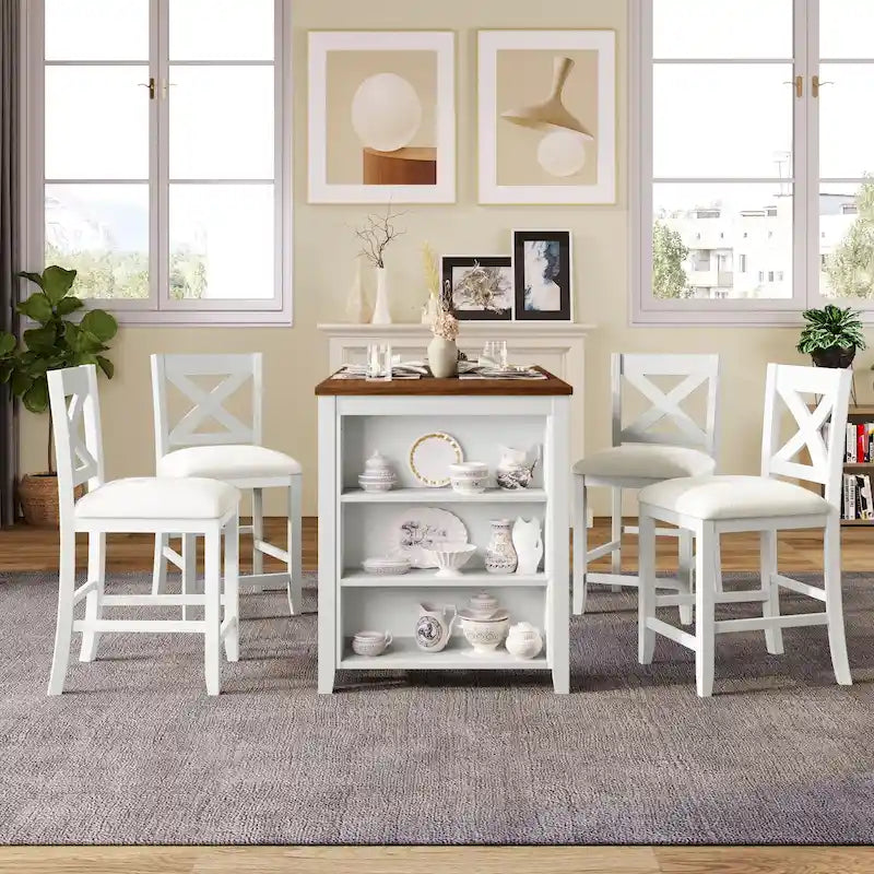 5-Piece Rustic Dining Set with Wooden Bar Table & 4 Chairs