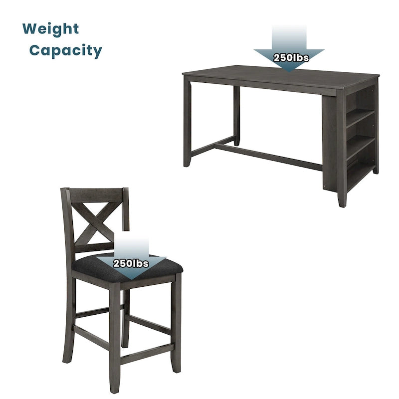 5-Piece Rustic Dining Set with Wooden Bar Table & 4 Chairs