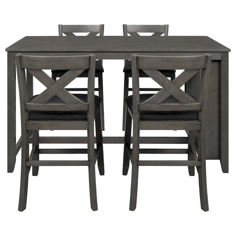 5-Piece Rustic Dining Set with Wooden Bar Table & 4 Chairs