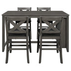 5-Piece Rustic Dining Set with Wooden Bar Table & 4 Chairs