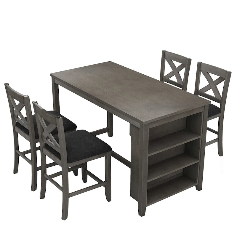 5-Piece Rustic Dining Set with Wooden Bar Table & 4 Chairs