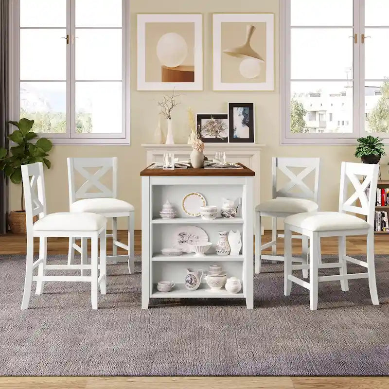 5-Piece Rustic Dining Set with Wooden Bar Table & 4 Chairs