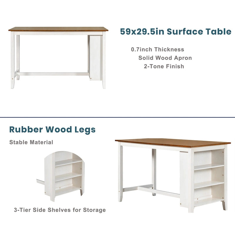 5-Piece Rustic Dining Set with Wooden Bar Table & 4 Chairs