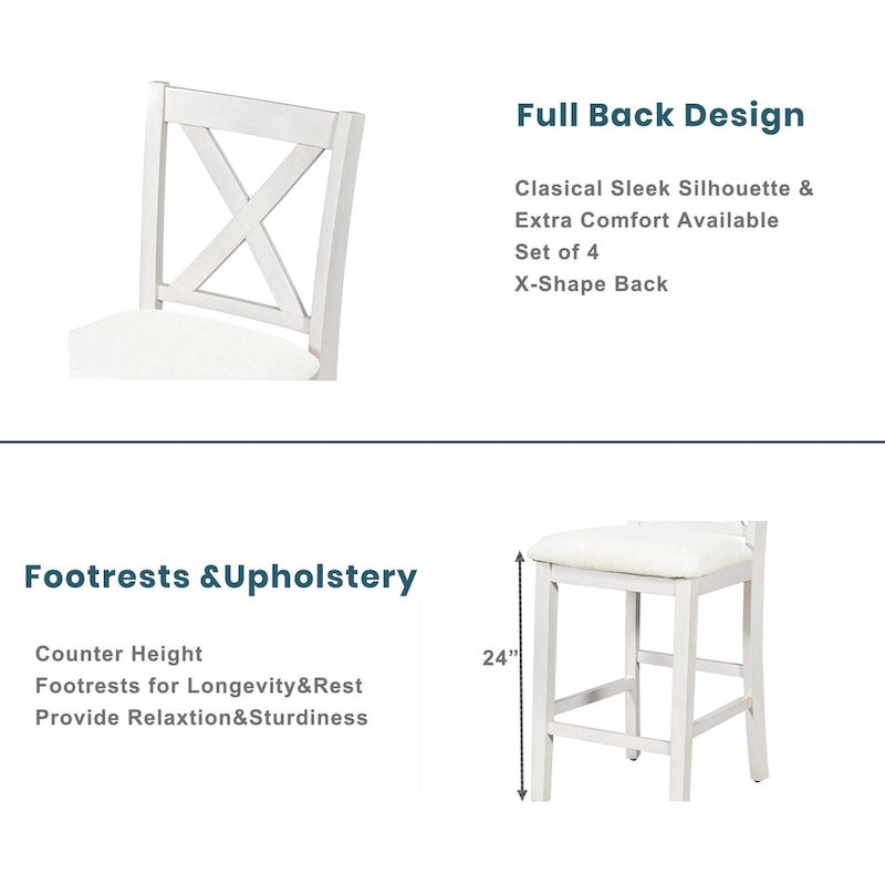 5-Piece Rustic Dining Set with Wooden Bar Table & 4 Chairs