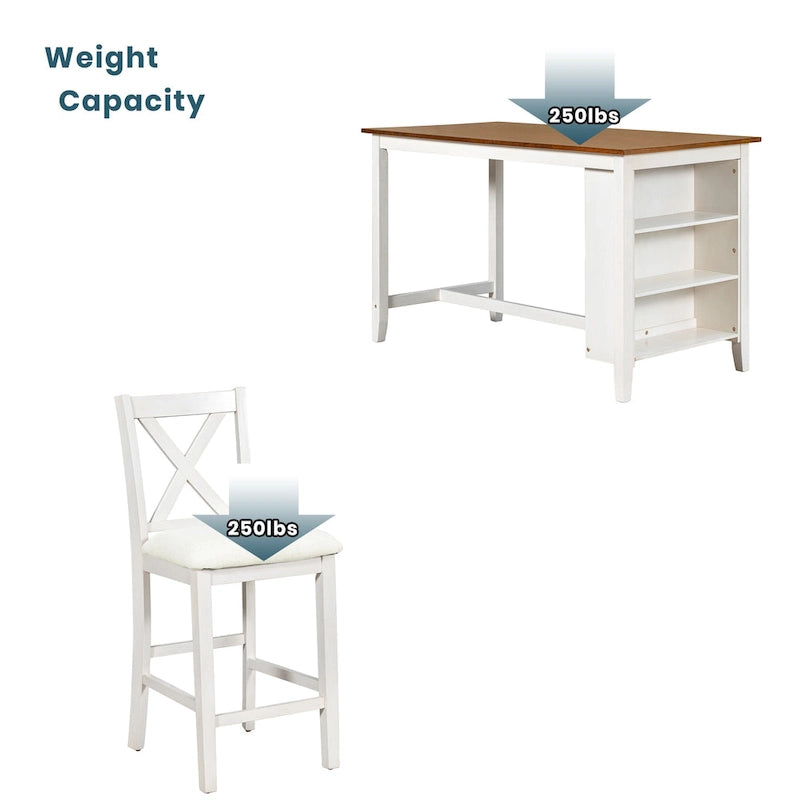 5-Piece Rustic Dining Set with Wooden Bar Table & 4 Chairs