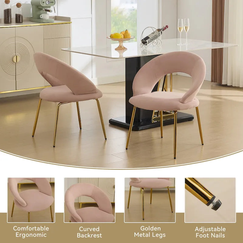 Velvet Dining Accent Chairs with Curved Backrest and Gold Metal Legs - 250lb Capacity