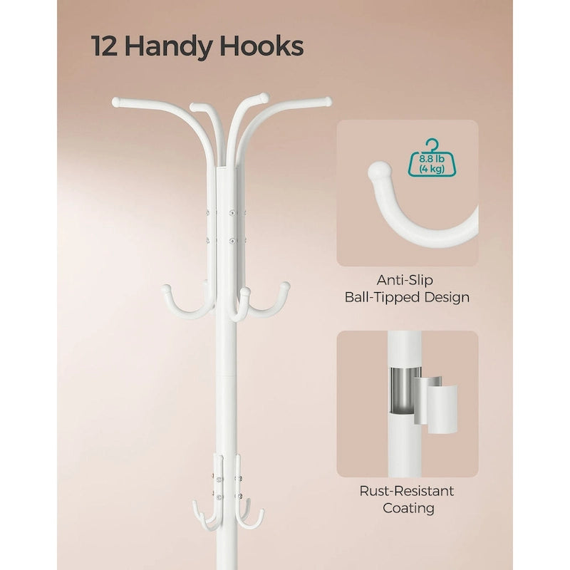 Modern Tall Freestanding Coat Rack with Metal Frame and Umbrella Holder for Home and Office - 15.7D x 15.7W x 68.9H