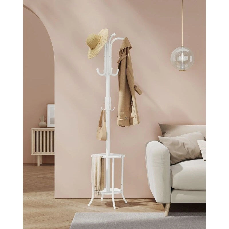 Modern Tall Freestanding Coat Rack with Metal Frame and Umbrella Holder for Home and Office - 15.7D x 15.7W x 68.9H