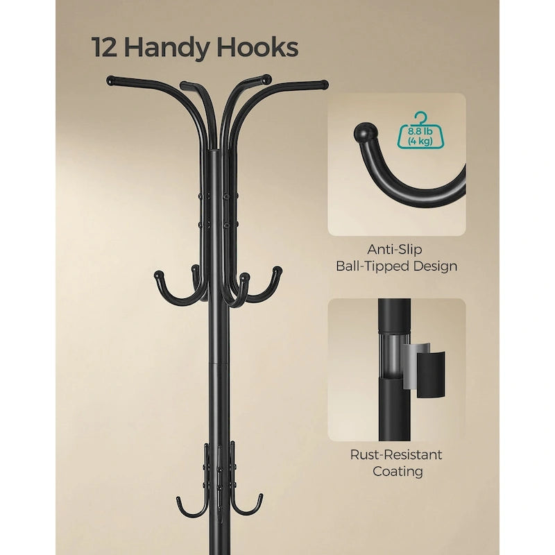 Modern Tall Freestanding Coat Rack with Metal Frame and Umbrella Holder for Home and Office - 15.7D x 15.7W x 68.9H