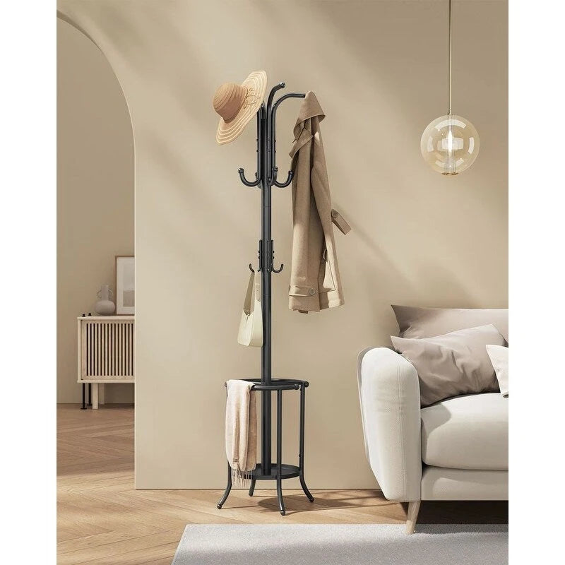 Modern Tall Freestanding Coat Rack with Metal Frame and Umbrella Holder for Home and Office - 15.7D x 15.7W x 68.9H