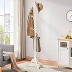 Solid Wood Modern Coat Rack, 8 Hooks, 53 lb Capacity, Adjustable 3-Section Design with Triangular Base