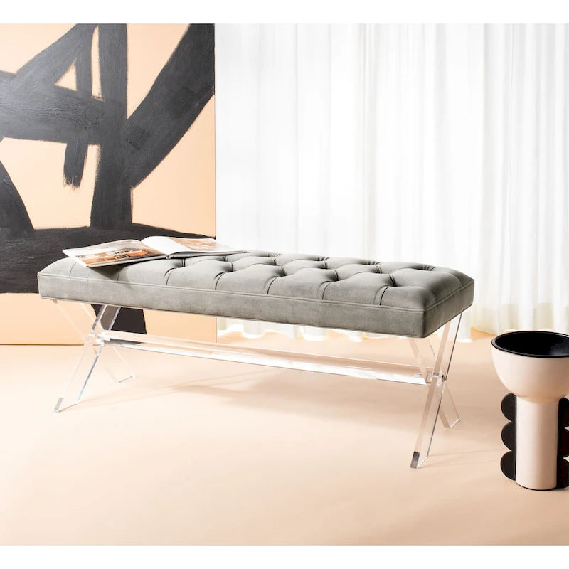 SAFAVIEH Couture Ketevan Tufted Acrylic Bench - 48x18x18. - 48 W x 18 L x 18 H - 48Wx18Dx18H