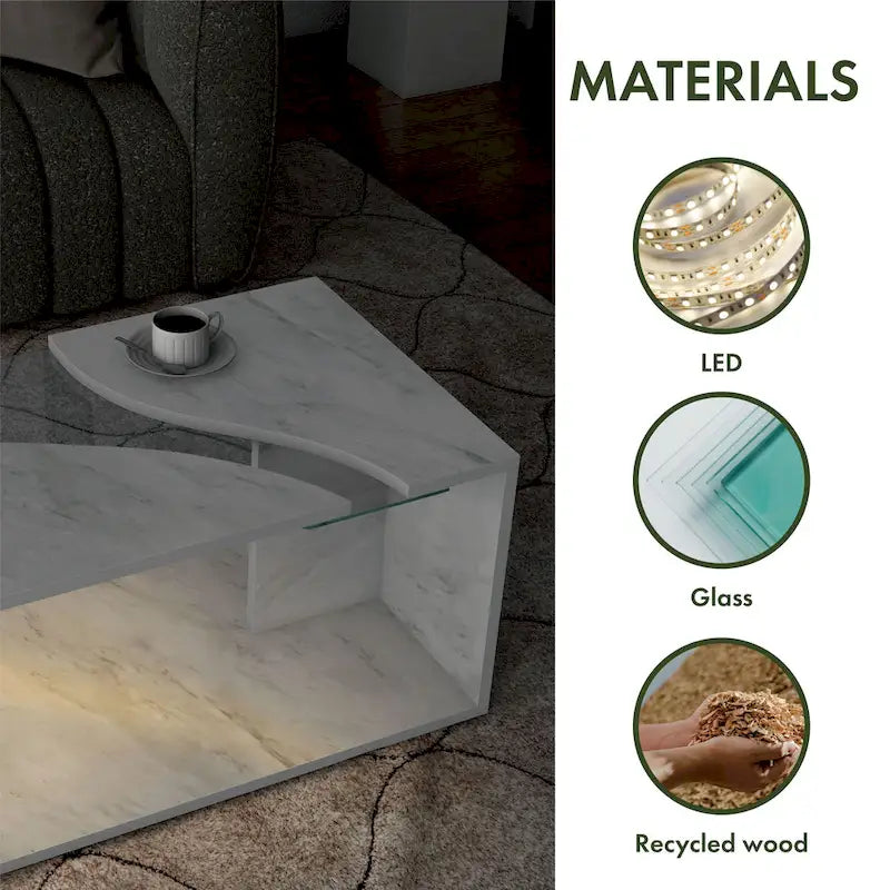 Kobe Modern Faux Marble Veneer Coffee Table with Shelf by Furniture of America