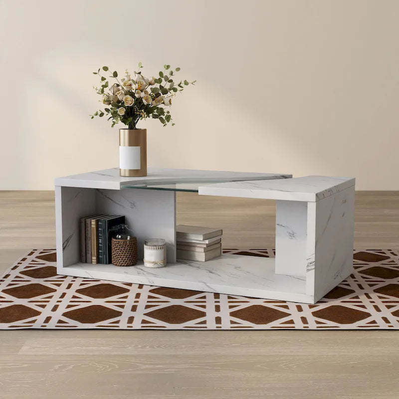 Kobe Modern Faux Marble Veneer Coffee Table with Shelf by Furniture of America