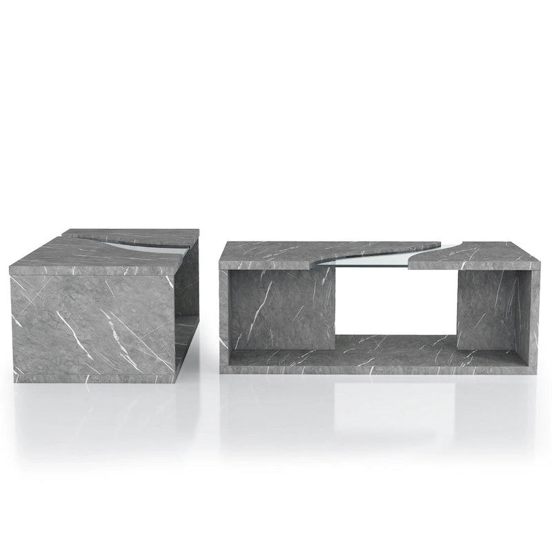 Kobe Modern Faux Marble Veneer Coffee Table with Shelf by Furniture of America