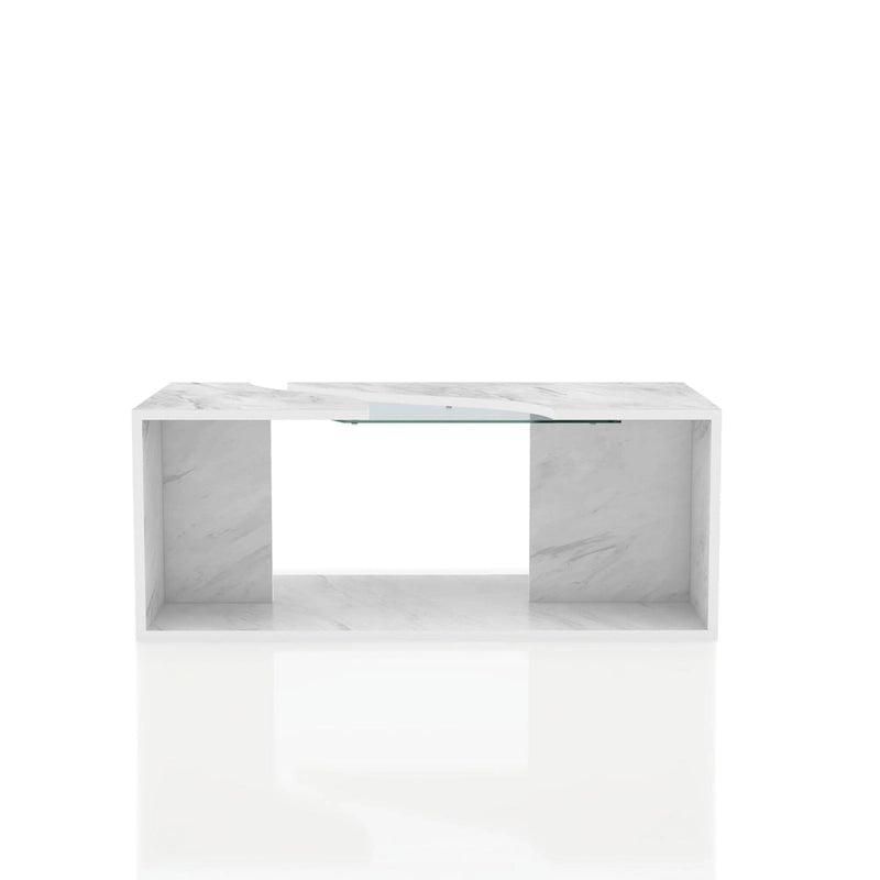 Kobe Modern Faux Marble Veneer Coffee Table with Shelf by Furniture of America