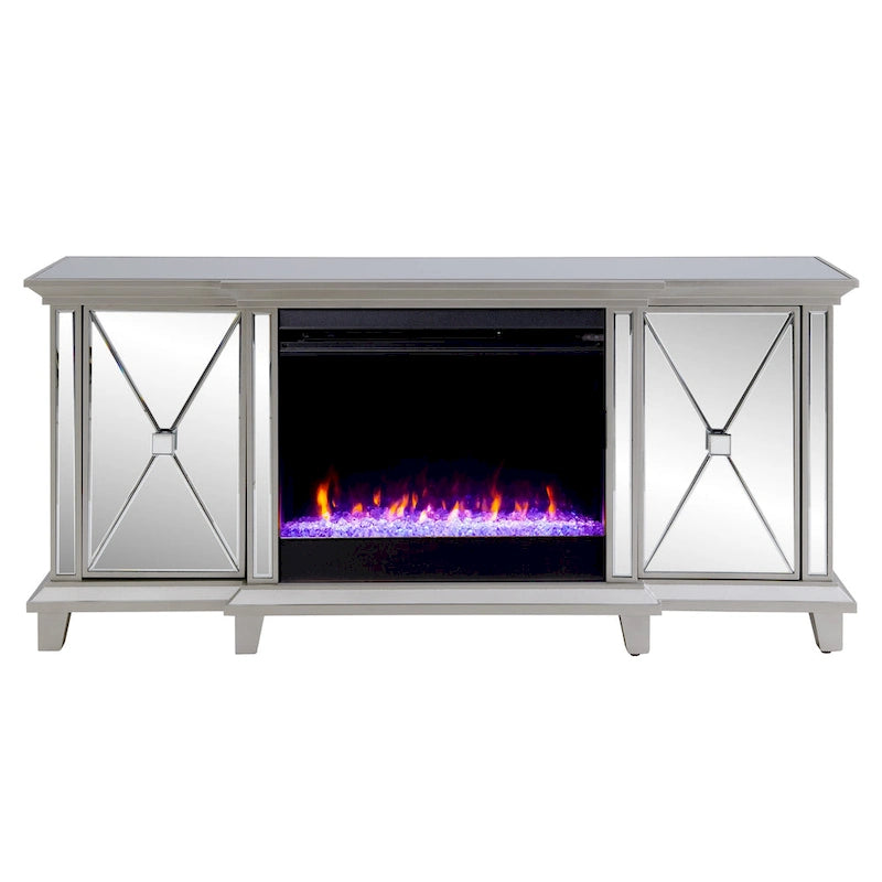 SEI Furniture Mirrored Media TV Stand with Color Changing Fireplace Insert for TV's up to 62