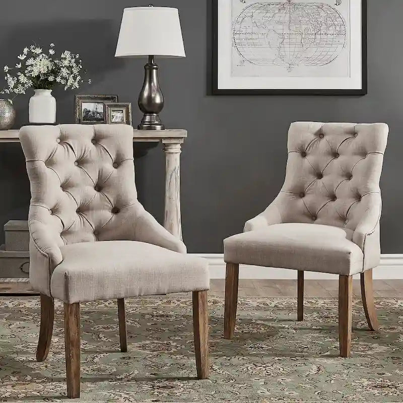Krakova Linen Button Tufted Curved Back Dining Chairs (Set of 2)