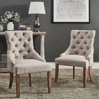 Krakova Linen Button Tufted Curved Back Dining Chairs (Set of 2)
