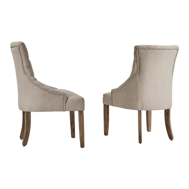 Krakova Linen Button Tufted Curved Back Dining Chairs (Set of 2)