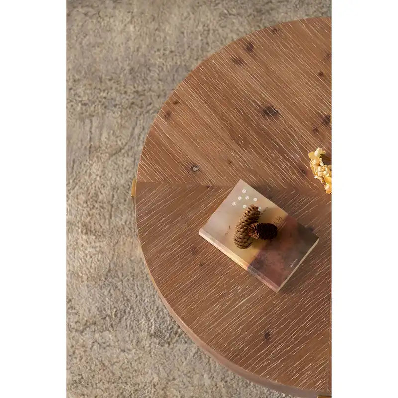 Modern Retro Splicing Round Coffee Table with Cross Legs