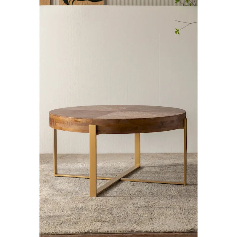 Modern Retro Splicing Round Coffee Table with Cross Legs